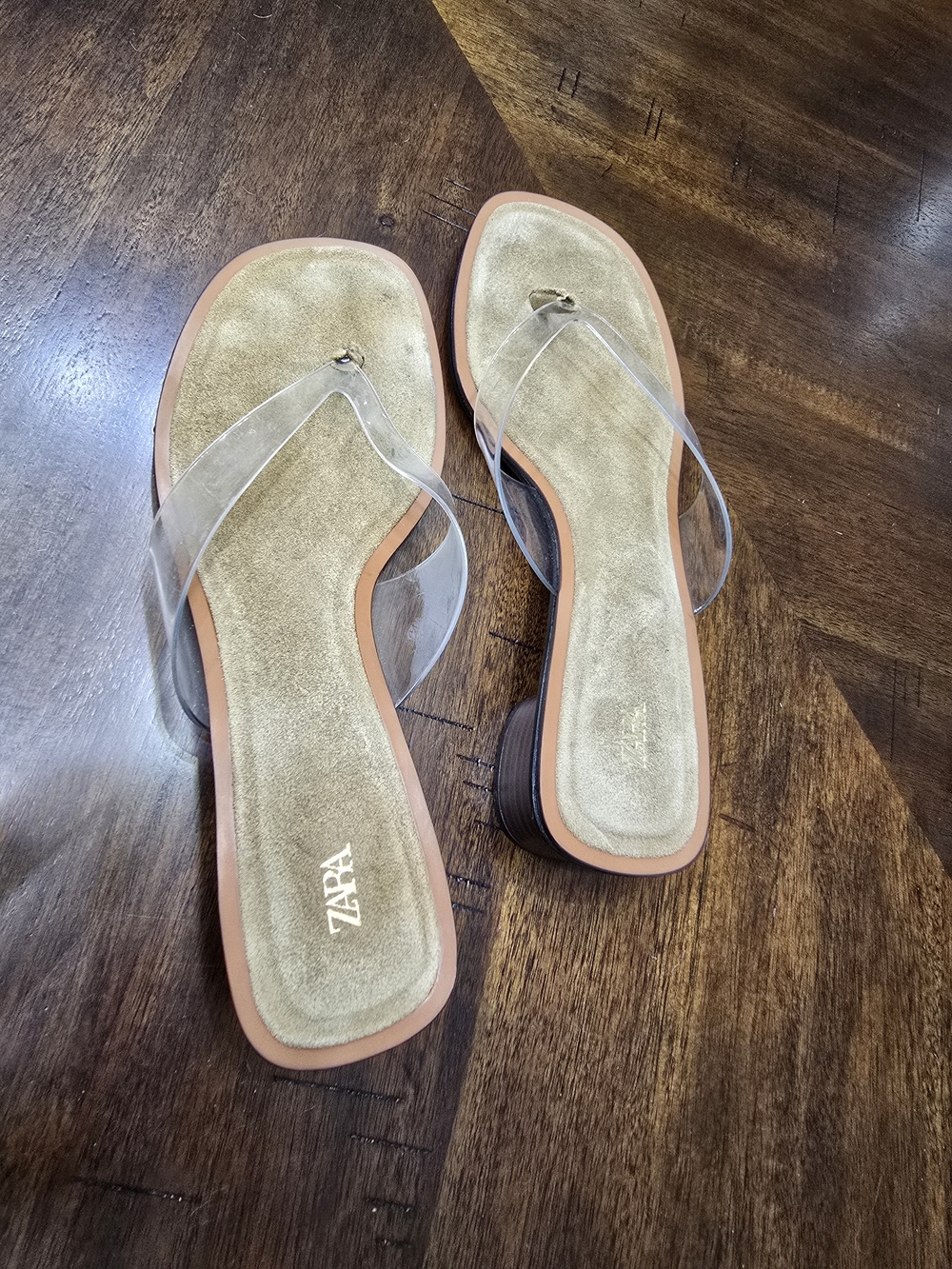 Zara Clear Strap Tan Block Heel Sandals - Picture 2 of 10
